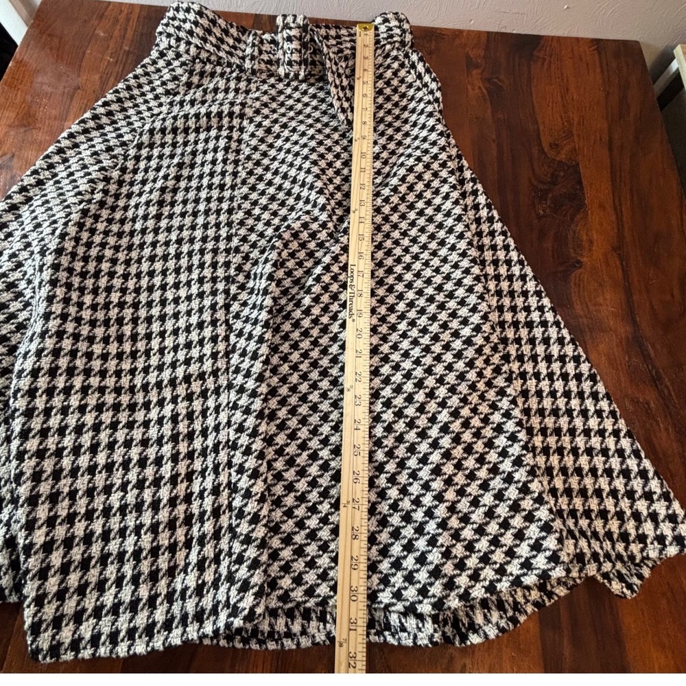 H&M Houndstooth Midi Skirt Black White Belted A-Line US 10 0821673 0 - Picture 2 of 8